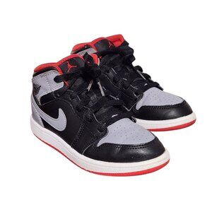 Air Jordan 1 Mid PS Bred Shadow DQ8424-006 Red Grey Black Leather Sneakers 1Y